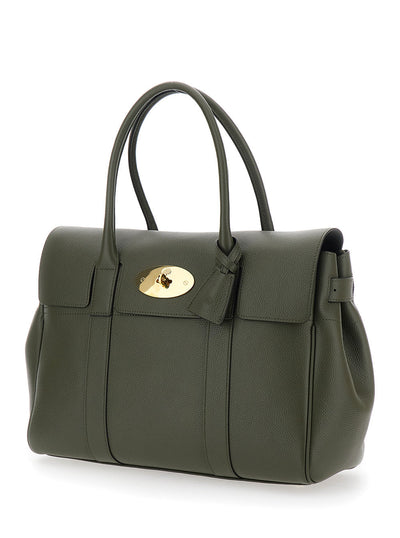 Mulberry Women 'Bayswater' Green Handbag With Twist-Lock Closure In Grained Leather Woman