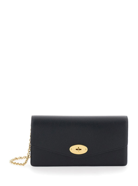 Mulberry Women 'Darley' Black Clutch With Chain Shoulder Strap In Hammered Leather Woman