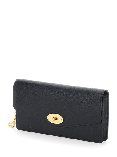 Mulberry Women 'Darley' Black Clutch With Chain Shoulder Strap In Hammered Leather Woman