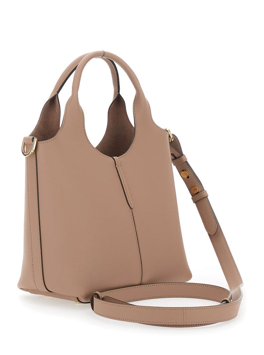 Tod's Women 'Ebr Mini' Beige Shoulder Bag With Logo Metal Plate In Leather Woman