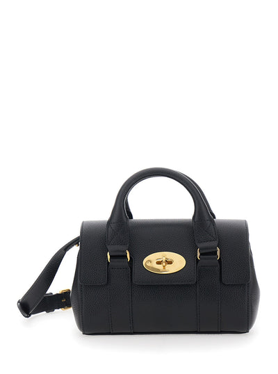 Mulberry Women 'Bayswater Mini' Black Handbag With Twist Lock In Hammered Leather Woman