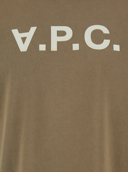 A.P.C. Men Brown Crewneck T-Shirt With Logo Lettering On The Front In Cotton Man