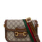 Gucci Women 'Horsebit 1955' Beige And Ebony Shoulder Bag With Web Detail In Gg Supreme Fabric Woman