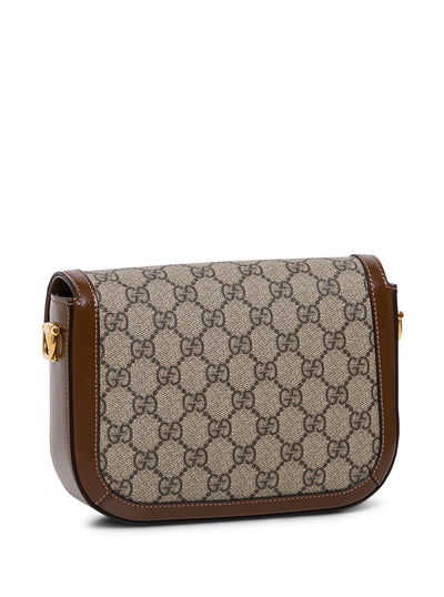 Gucci Women 'Horsebit 1955' Beige And Ebony Shoulder Bag With Web Detail In Gg Supreme Fabric Woman