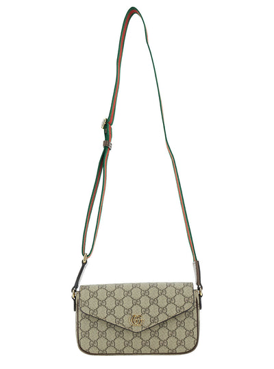 Gucci Women 'Ophidia' Mini Beige And Ebony Crossbody Bag With Double G In Gg Supreme Canvas Woman