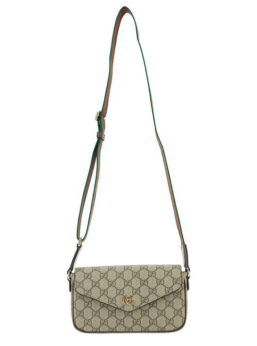 Gucci Women 'Ophidia' Mini Beige And Ebony Crossbody Bag With Double G In Gg Supreme Canvas Woman