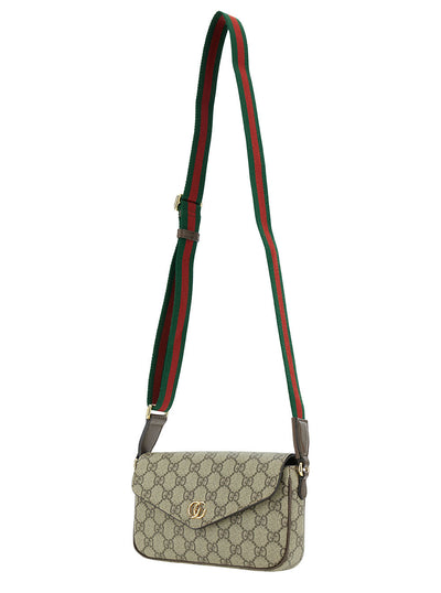 Gucci Women 'Ophidia' Mini Beige And Ebony Crossbody Bag With Double G In Gg Supreme Canvas Woman