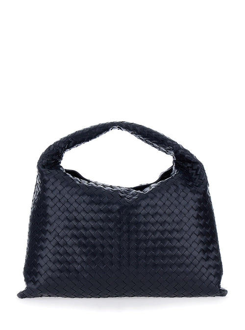 Bottega Veneta Women 'Hop Large' Blue Shoulder Bag With Intreccio Motif In Leather Woman