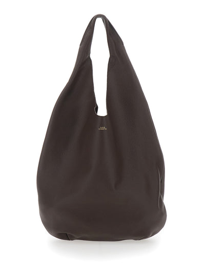 A.P.C. Women 'Le Neige' Brown Shoulder Bag With Embossed Logo On The Front In Hammered Leather Woman