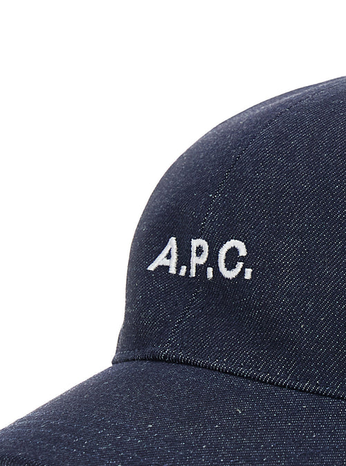A.P.C. Men Blue Baseball Cap With Logo Lettering On The Front In Cotton Man
