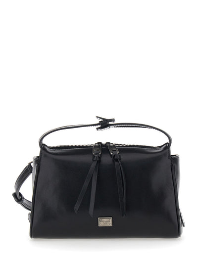 Dolce & Gabbana Men 'Vittoria' Black Mini Shoulder Bag With Adjustable And Removable Shoulder Strap And Logo Plaque On The Front In Leather Man