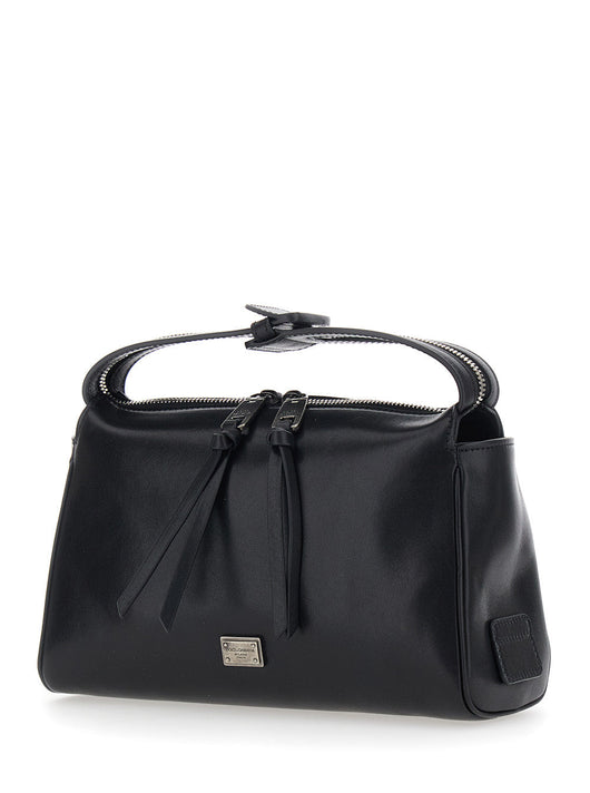 Dolce & Gabbana Men 'Vittoria' Black Mini Shoulder Bag With Adjustable And Removable Shoulder Strap And Logo Plaque On The Front In Leather Man