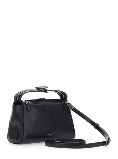 Dolce & Gabbana Men 'Vittoria' Black Mini Shoulder Bag With Adjustable And Removable Shoulder Strap And Logo Plaque On The Front In Leather Man