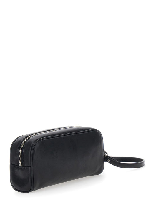 Dolce & Gabbana Men Black Clutch With Wrist Strap And Logo Lettering On The Front In Leather Man