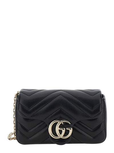 Gucci Women 'Ophidia' Black Mini Bag With Chain-Link Shoulder Strap And Gg Plaque On The Front In Leather Woman