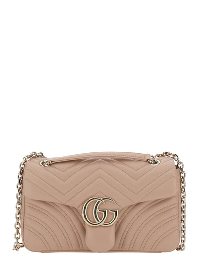 Gucci Women 'Gg Marmont' Pink Crossbody Bag With Chain-Link Sliding Shoulder Strap And Gg Plaque On The Front In Leather Woman