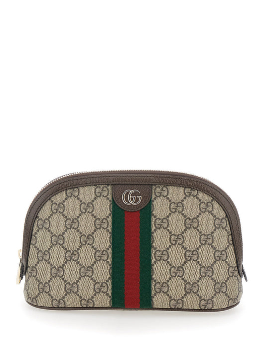 Gucci Women 'Ophidia' Beige Mini Bag With Web Detail On The Front In Gg Canvas And Leather Woman