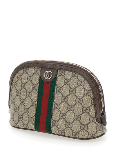 Gucci Women 'Ophidia' Beige Mini Bag With Web Detail On The Front In Gg Canvas And Leather Woman