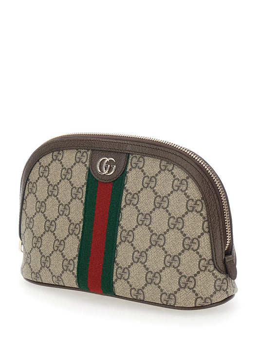 Gucci Women 'Ophidia' Beige Mini Bag With Web Detail On The Front In Gg Canvas And Leather Woman