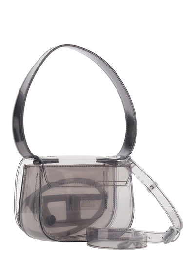 Diesel Women '1Dr' Grey Crossbody Bag With Oval D Patch And Semi-Transparent Design In Fabric Woman