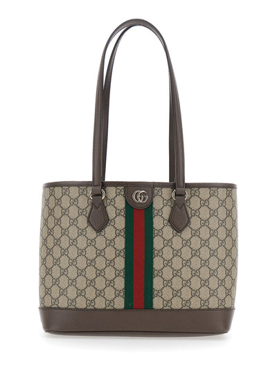 Gucci Women 'Ophidia' Beige Shopper With All-Over Gg Motif And Metallic Logo On The Front In Fabric Woman