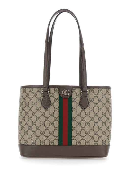 Gucci Women 'Ophidia' Beige Shopper With All-Over Gg Motif And Metallic Logo On The Front In Fabric Woman