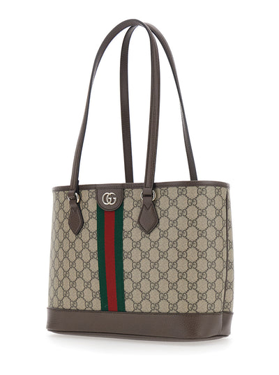 Gucci Women 'Ophidia' Beige Shopper With All-Over Gg Motif And Metallic Logo On The Front In Fabric Woman