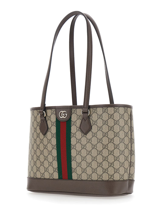 Gucci Women 'Ophidia' Beige Shopper With All-Over Gg Motif And Metallic Logo On The Front In Fabric Woman