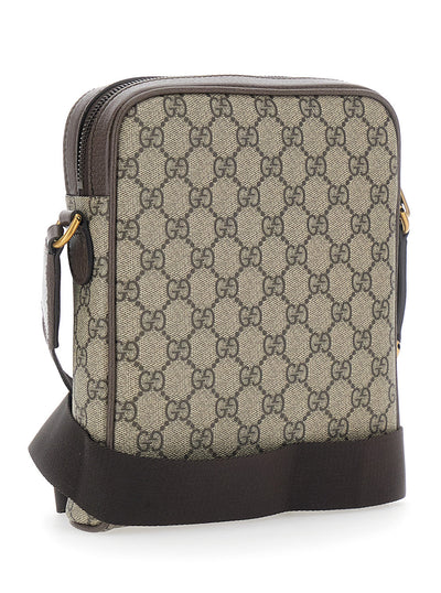Gucci Men 'Ophidia Small' Beige Crossbody Bag With All-Over Gg Motif And Metallic Logo On The Front In Fabric Man