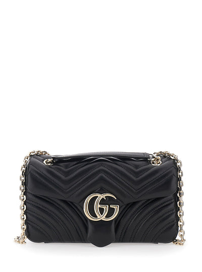 Gucci Women 'Gg Marmont' Black Crossbody Bag With Chain-Link Sliding Shoulder Strap And Gg Plaque On The Front In Leather Woman