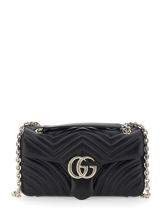 Gucci Women 'Gg Marmont' Black Crossbody Bag With Chain-Link Sliding Shoulder Strap And Gg Plaque On The Front In Leather Woman