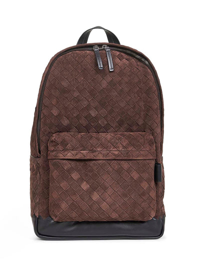 Bottega Veneta Men Brown Intrecciato Suede Backpack