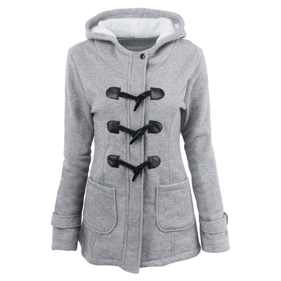 Warm winter fur collar jackets women horn button Long down coat parka Plus Size female parka hoodies Women
