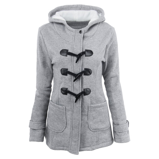Warm winter fur collar jackets women horn button Long down coat parka Plus Size female parka hoodies Women