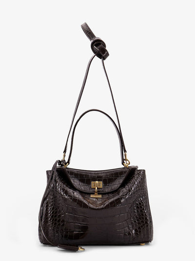 Balenciaga Women Rodeo Leather Shoulder Bag With Croco Effect