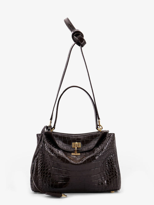 Balenciaga Women Rodeo Leather Shoulder Bag With Croco Effect