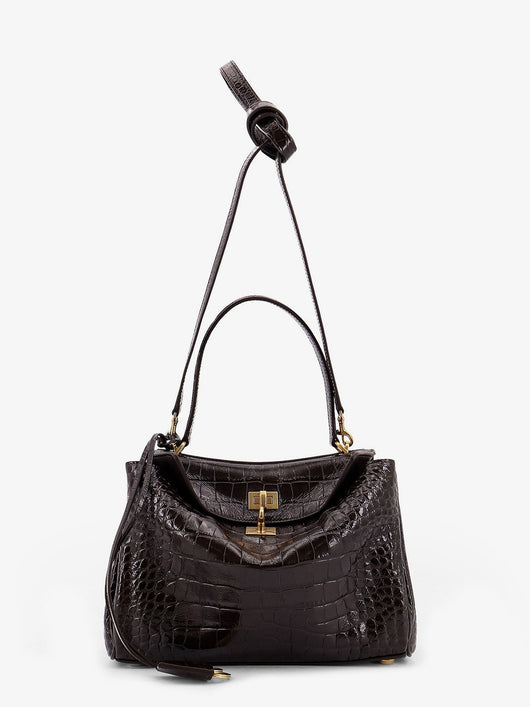Balenciaga Women Rodeo Leather Shoulder Bag With Croco Effect