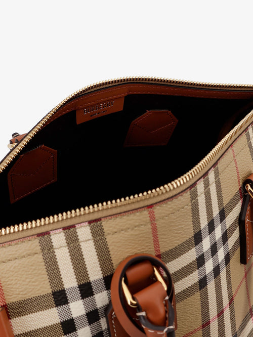 Burberry Women Coated Canvas Handbag With Check Pattern