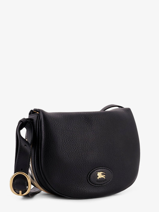 Burberry Women Hammered Leather Crossbody Bag With Logo Patch