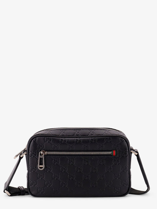 Gucci Men Gg Emblem Leather Crossbody Bag