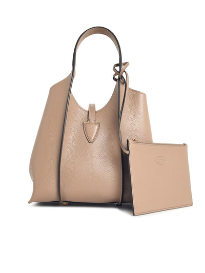 Tod's T Timeless Mini Shopping Bag In Beige Leather Women