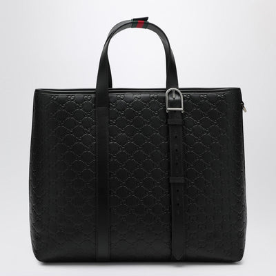 Gucci Large Black Gg Emblem Shopping Bag Men
