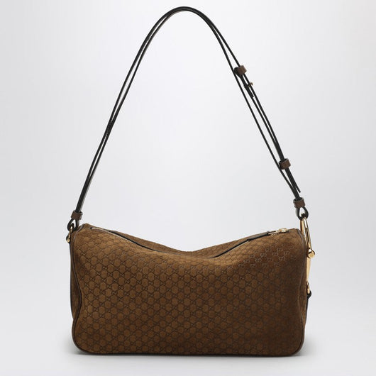 Gucci Medium Half Horsebit Brown Suede Shoulder Bag Women