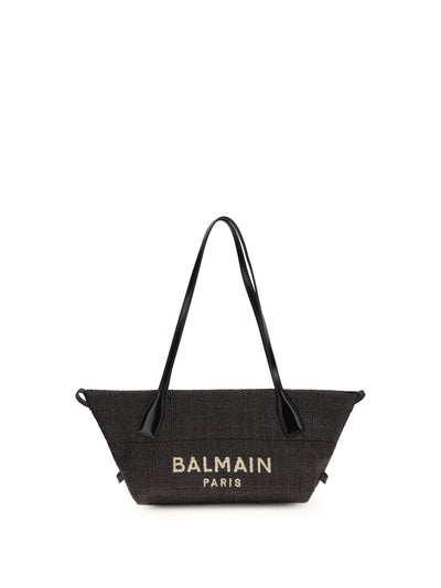 Balmain Women Calfskin And Raffia Track Shoulder Bag