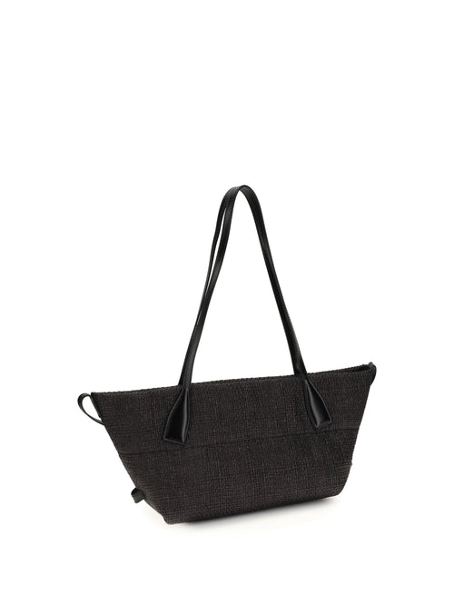 Balmain Women Calfskin And Raffia Track Shoulder Bag