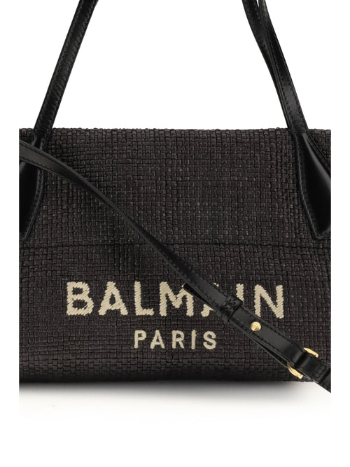 Balmain Women Calfskin And Raffia Track Shoulder Bag