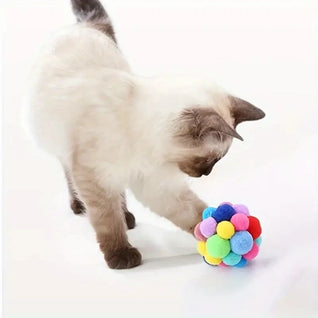 Interactive Cat Plush Bell Ball Toy | Colorful Elastic Woolen Ball