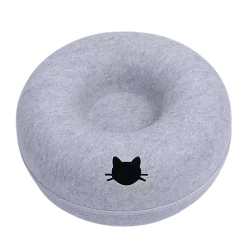 Interactive Donut Cat Bed & Tunnel – Felt Cat House Toy
