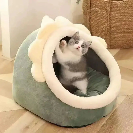 Self-Warming Pet Tent Cave Bed for Cats & Small Dogs – Cozy Foldable Sleeping Bed with Removable Washable Cover