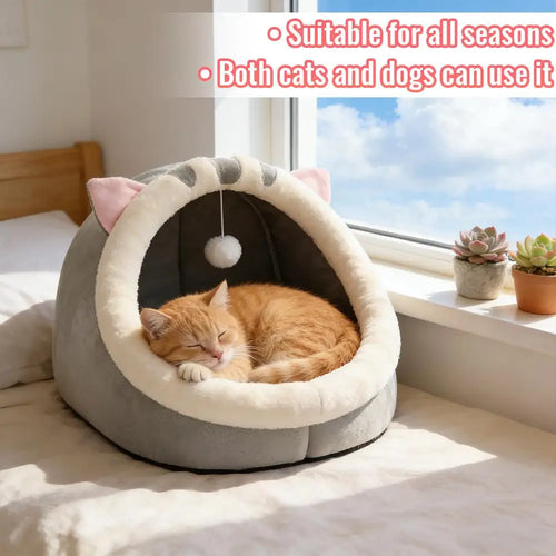 Self-Warming Pet Tent Cave Bed for Cats & Small Dogs – Cozy Foldable Sleeping Bed with Removable Washable Cover
